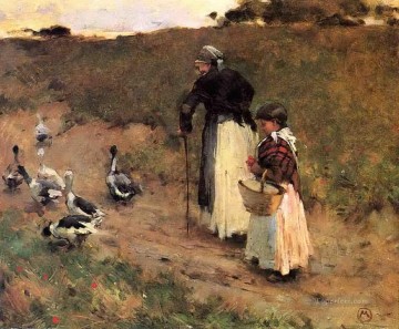 子供とガチョウを持つ老婦人 1885 Oil Paintings